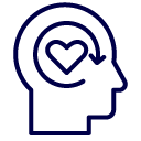 a blue line drawing of a head with a heart and arrow