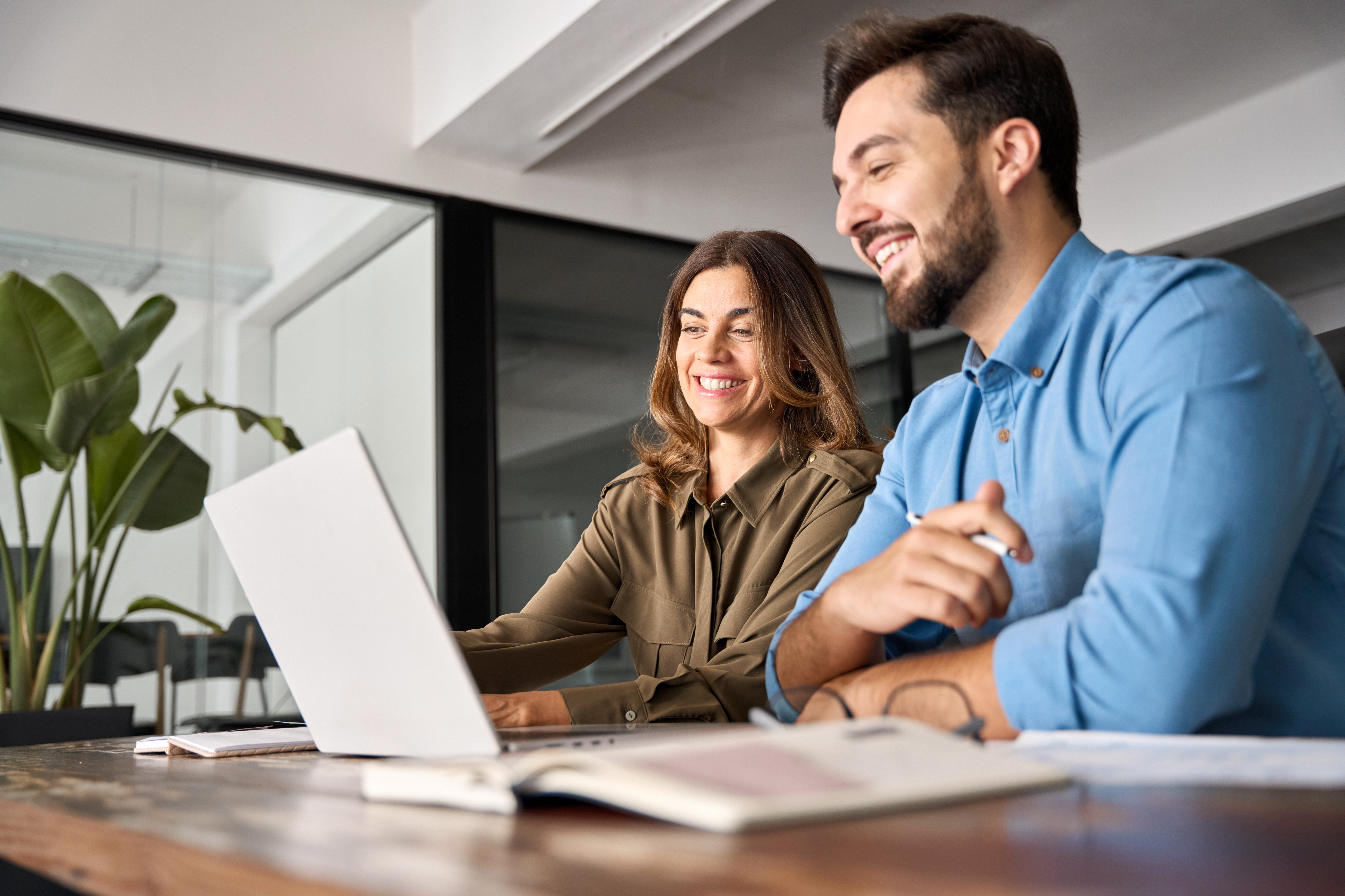 a person and person looking at a laptop